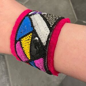 Multi colour sequin and bead bracelet cuff